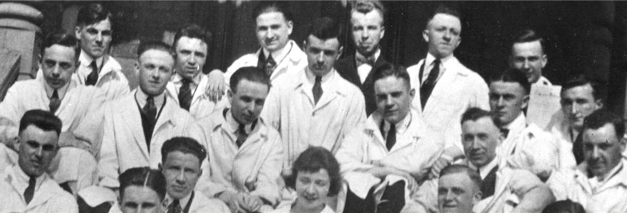 black and white photo of first graduating medicine class