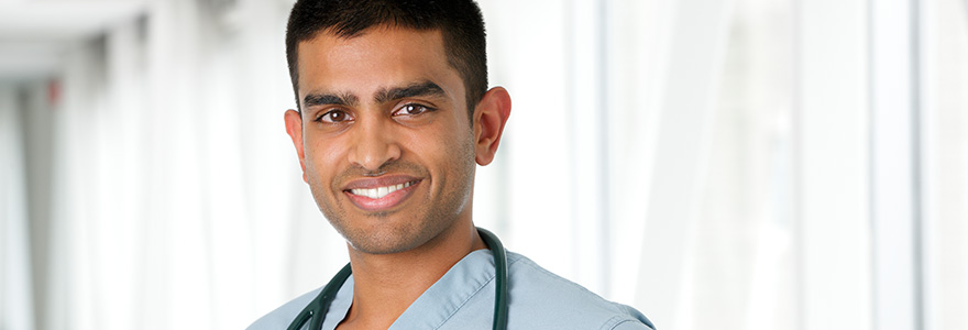 Medical student wearing a stethoscope around neck