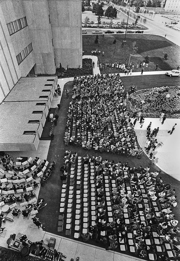 Ariel view of the opening of University Hospital in 1972