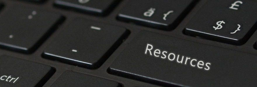 Close up of keyboard with "Resources" button