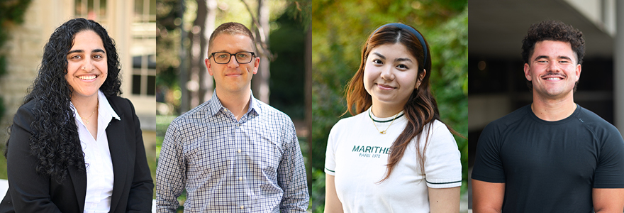 First-year students Pardis Baha, Ryan Grainger, Mariam Park and Kristian Isa (L to R) are embracing new beginnings. (Emily Leighton/Megan Morris, Schulich Medicine & Dentistry)