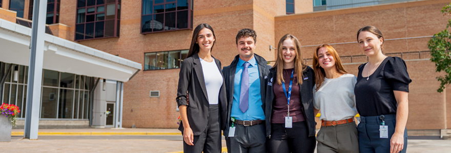 Five third-year medical students are completing their full clerkship training at Bluewater Health in Sarnia this year – the first cohort of clerks in the new Sarnia Clerkship program. (Megan Morris/Schulich Medicine & Dentistry)