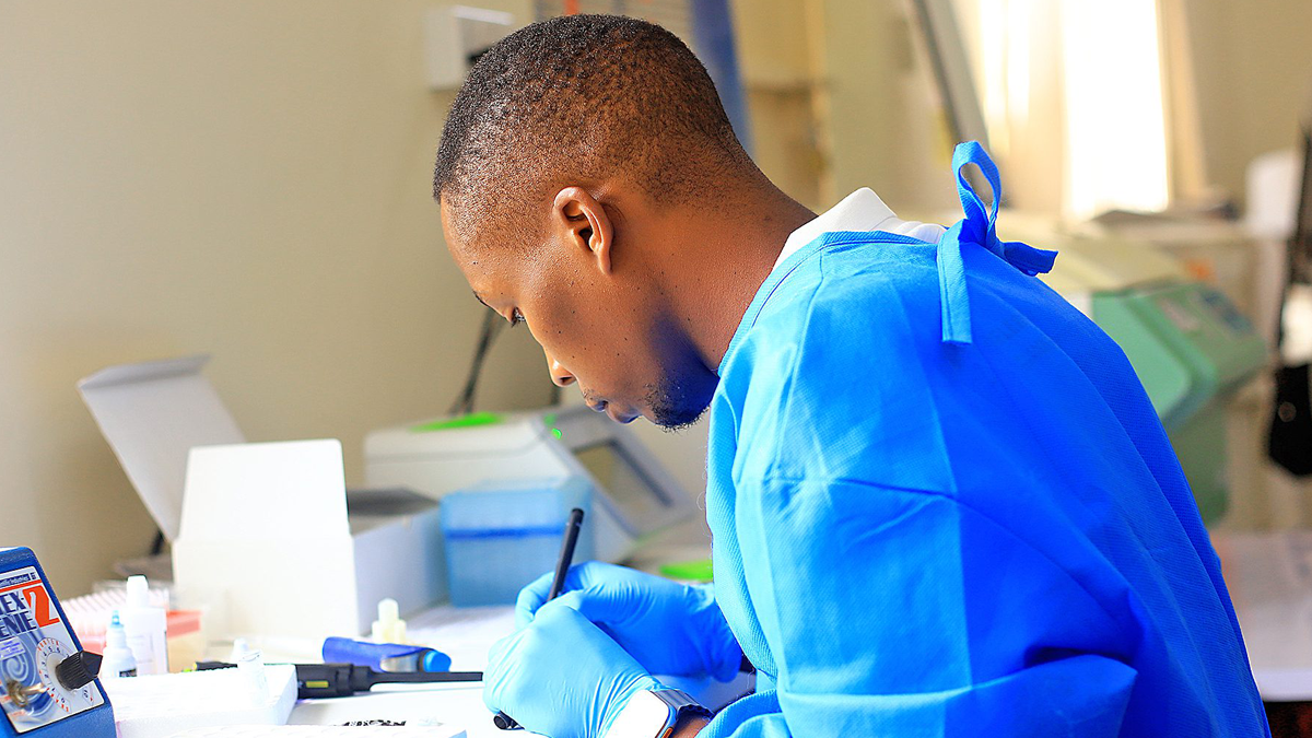 Researcher Denis Katumba at the Joint Clinical Research Centre in Uganda