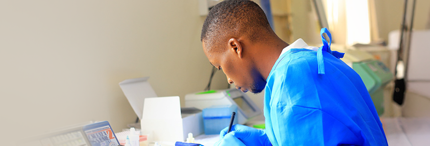 Researcher Denis Katumba at the Joint Clinical Research Centre in Uganda
