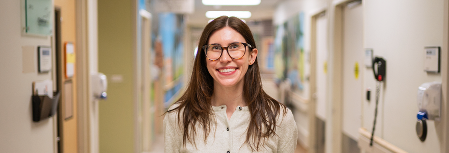 Dr. Alexandra McDonald, MD’22, is a fourth-year paediatrics resident, photographed at London Health Sciences Centre. (Megan Morris/Schulich Medicine & Dentistry)