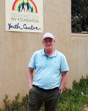 Gregor Reid outside the Desmund Tutu HIV Foundation