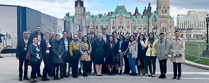 Jonathan Michaels and the 2023 Science Meets Parliament cohort at Parliament Hill