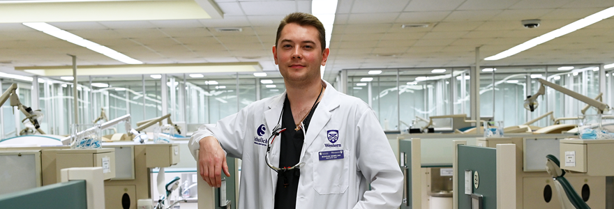 Bohdan Semeliak stands in the School's main dental clinic