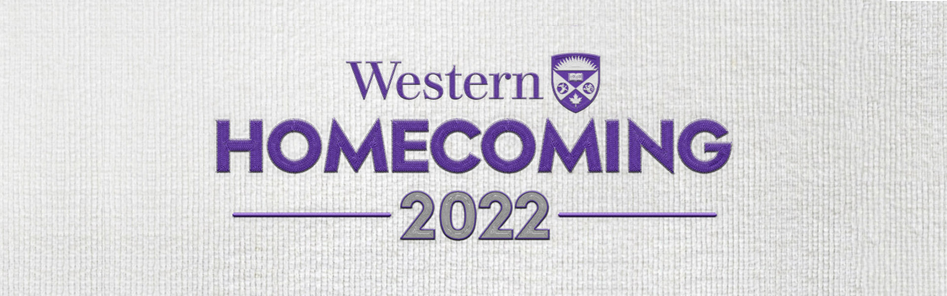 Homecoming 2022 banner in purple text with grey pattern background