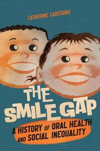 poster for "The Smile Gap" presentation - mid-century style drawn image of boy and girl