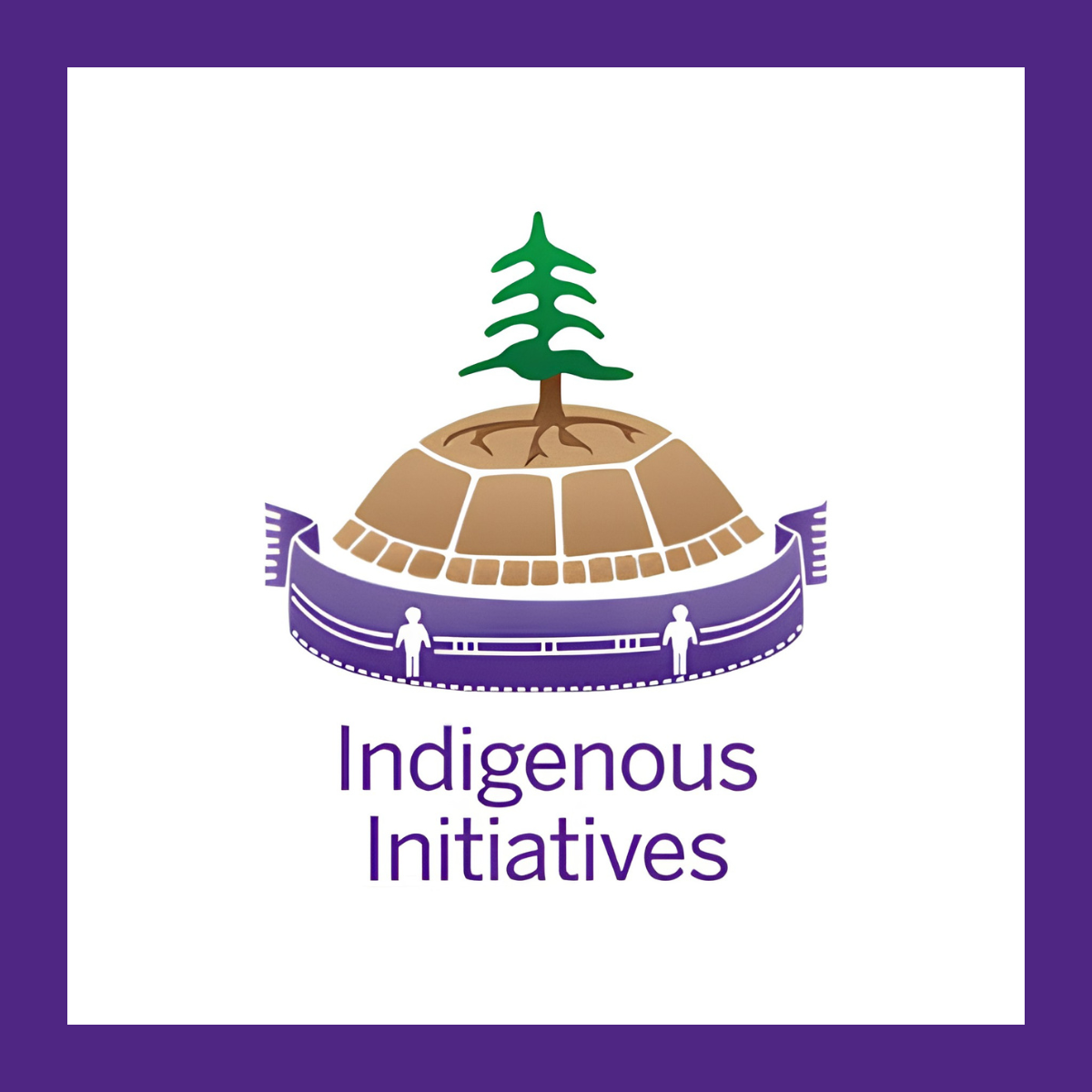 Office of Indigenous Initiatives logo turtle shell growing a tree over a two row wampum belt in purple