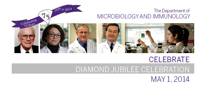 Promotional banner for the 75th anniversary for Microbiology and Immunology