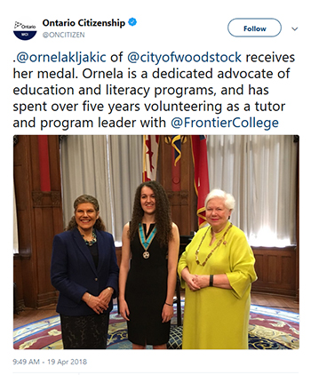 Tweet from Ontario Citizenship