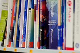Science books on shelf