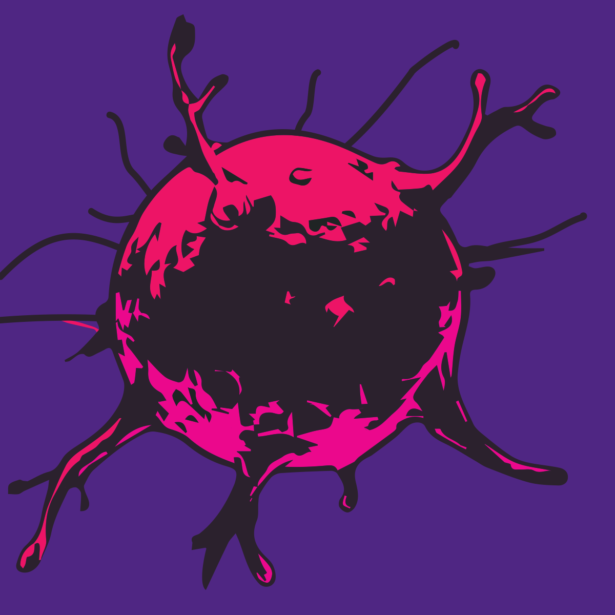 Cancer cells graphic on purple background