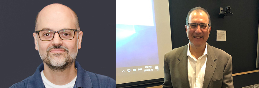 Peter Chidiac and Peter Stathoulos looking at the camera after receiving their awards