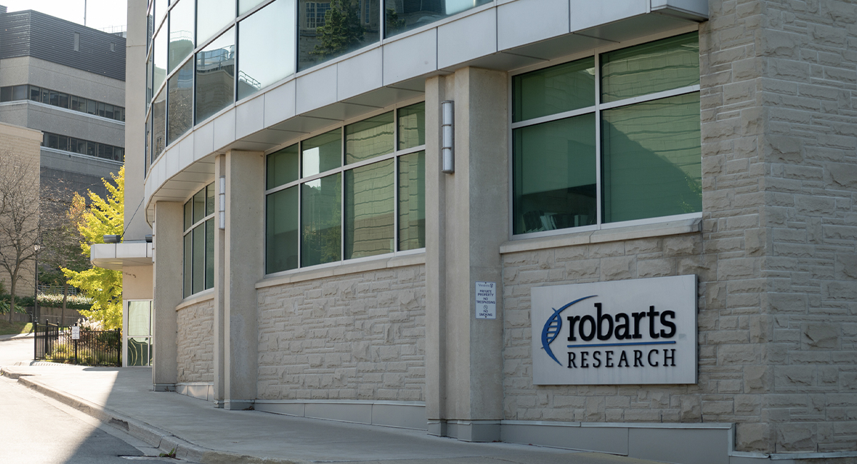 Robarts Research Institute building exterior with the Robarts sign