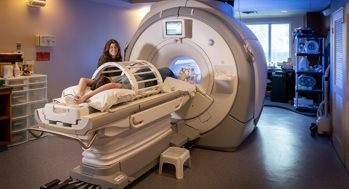 MRI scanner and patient table in a research imaging suite
