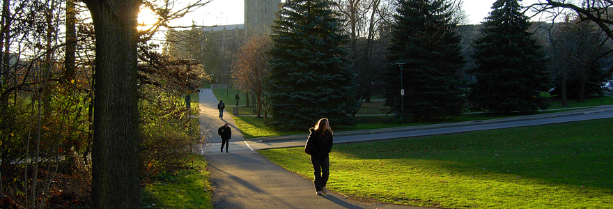 Photograph of students walking on campus
