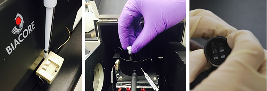 Photograph of hand working with the Biacore machine