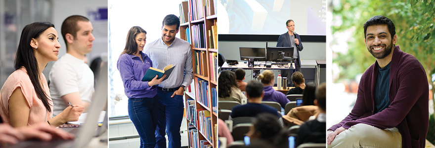 medical students in class, at the library and on campus