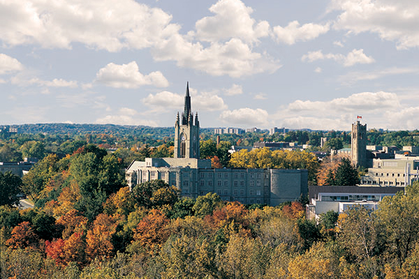 ariel view of campus during autumn