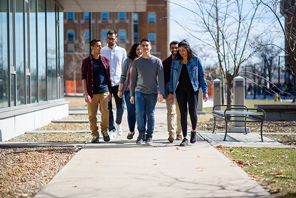 students walking on a sunny day