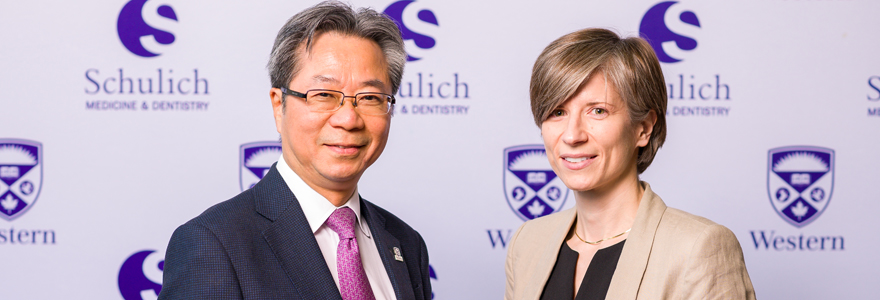 Photograph of Dr. Davy Cheng and Nica Borradaile, PhD, winner of Schulich Excellence in Education Awards for Undergraduate Education in 2019