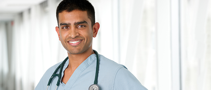 Student wearing a stethoscope around neck