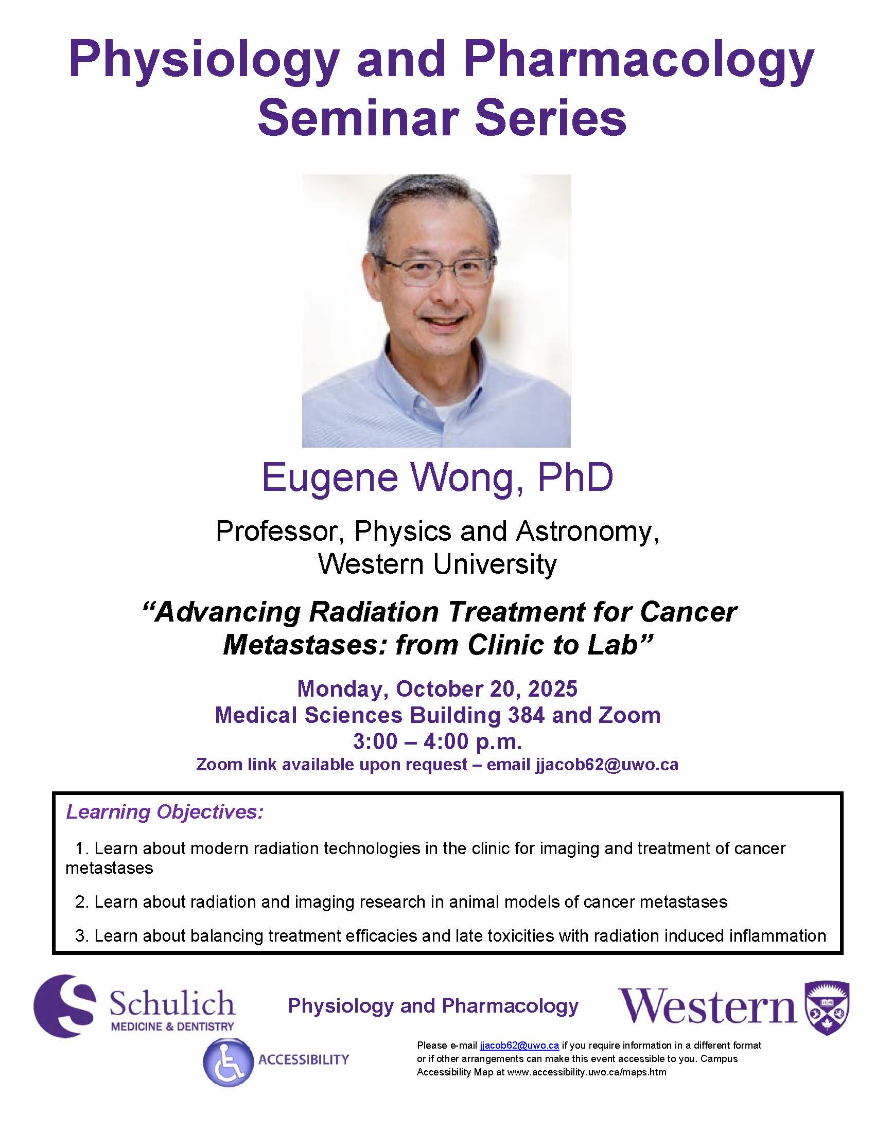 Dr. Eugene Wong will present a seminar, "Advancing Radiation Treatment for Cancer Metastases: from Clinic to Lab"