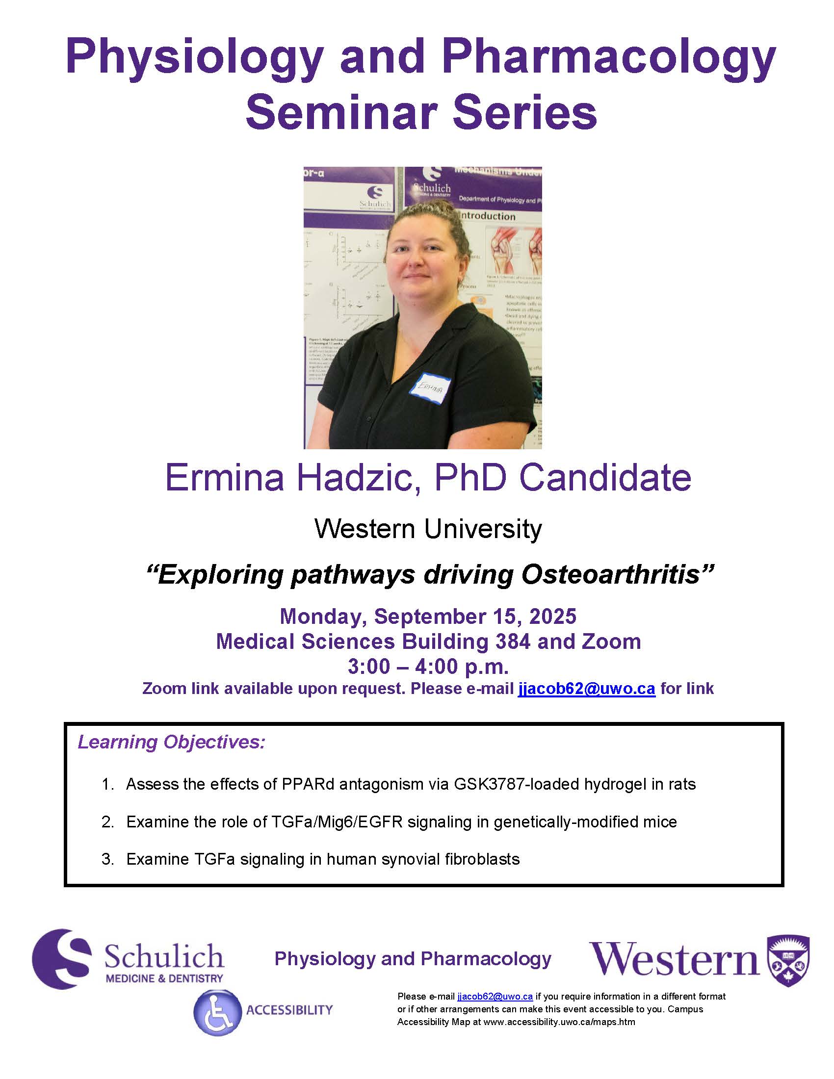 Ermina Hadzic, PhD candidate, will present her seminar Sep 15