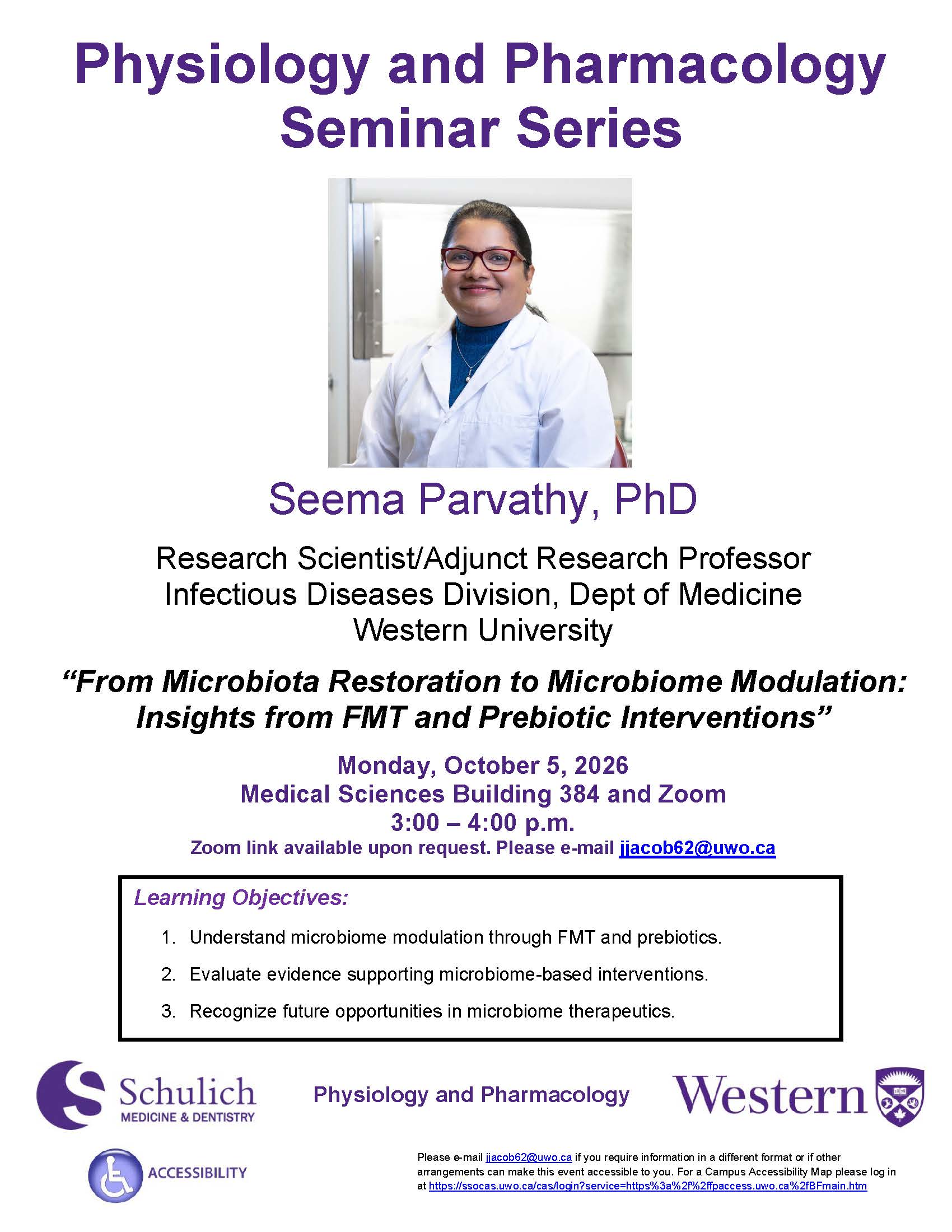 Dr. Parvathy will present: "From Microbiota Restoration to Microbiome Modulation: Insights from FMT and Prebiotic Interventions"