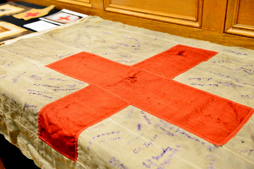A signed Red Cross flag preserved from Western's military medicine history