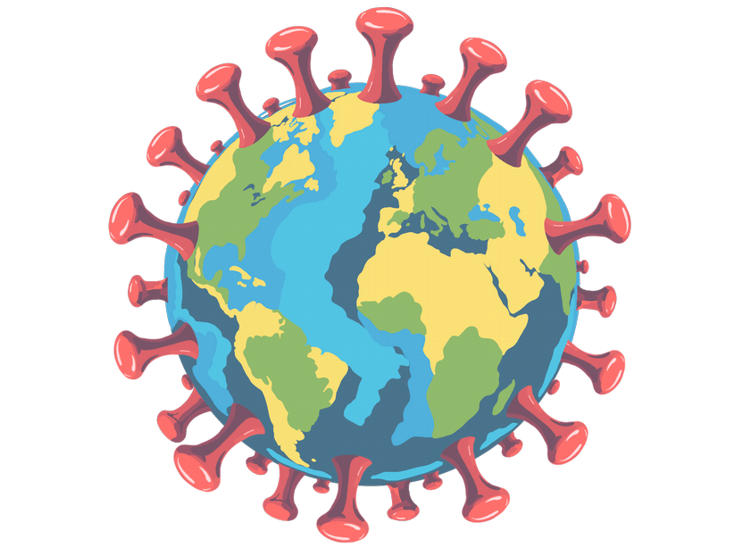 Illustration of the globe styled as a virus particle