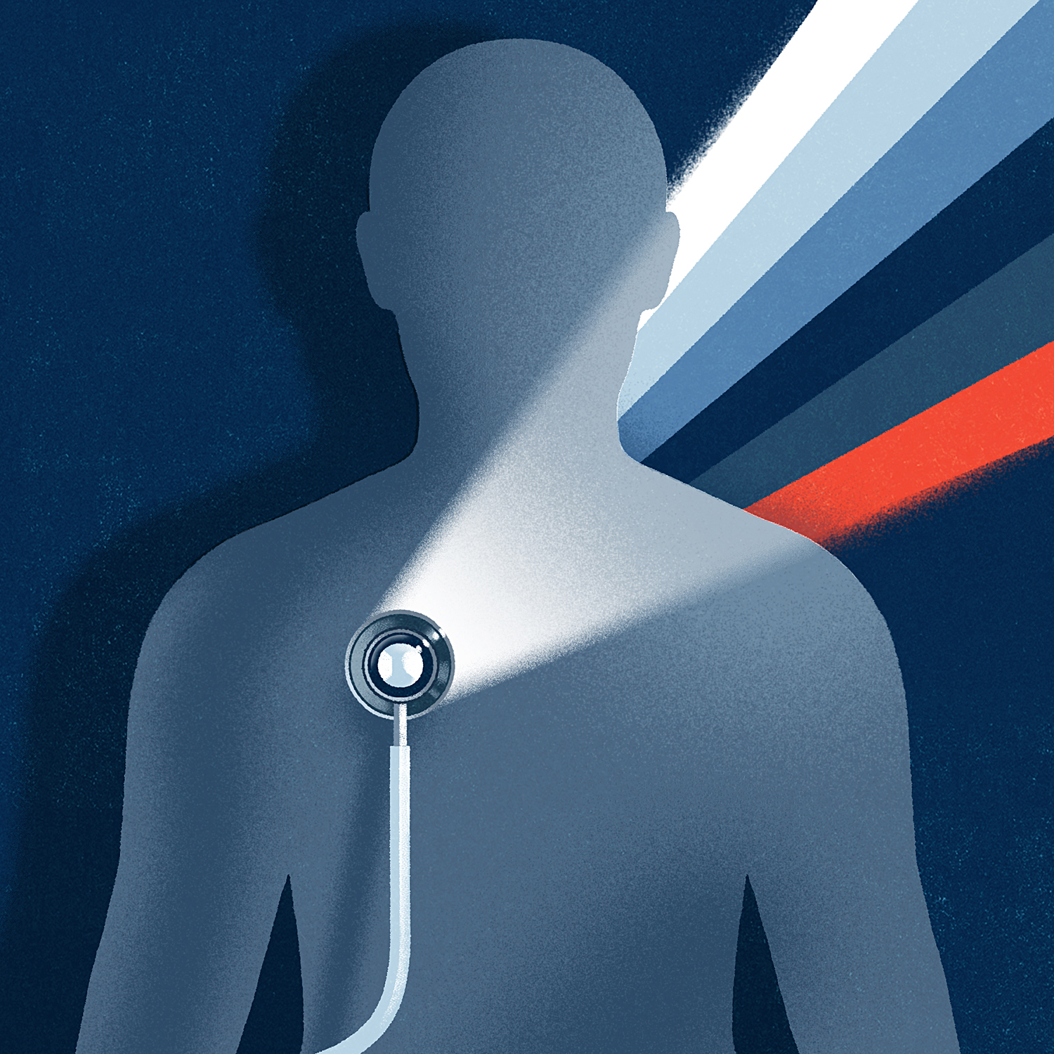 Illustration of a stethoscope shining light on a silhouette, part of the lifestyle medicine campaign artwork