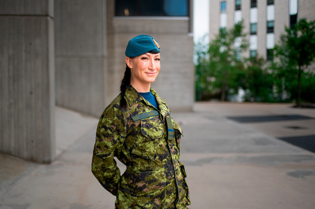Jessica Girard in Canadian Armed Forces uniform, standing outdoors on Western's campus