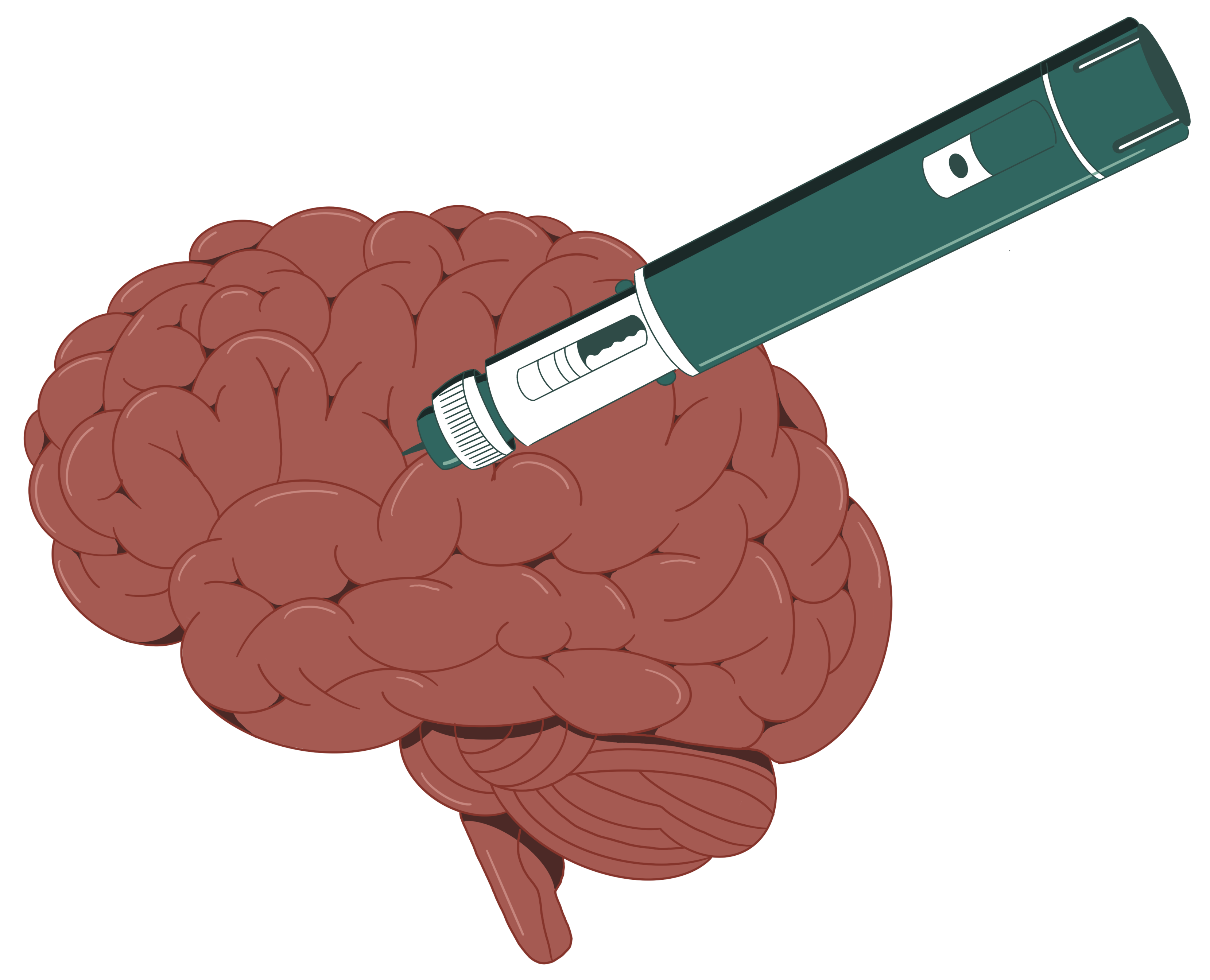 Injection pen approaching a brain illustration