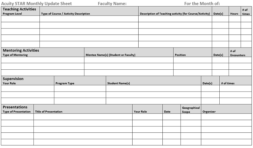 Monthly Activity Tracking Form STAR Portal Western University