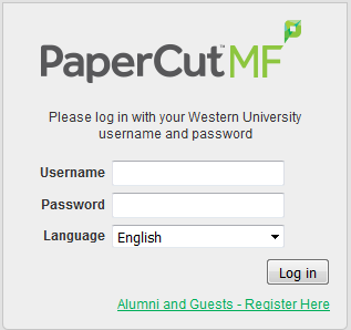 Image of PaperCut log in screen